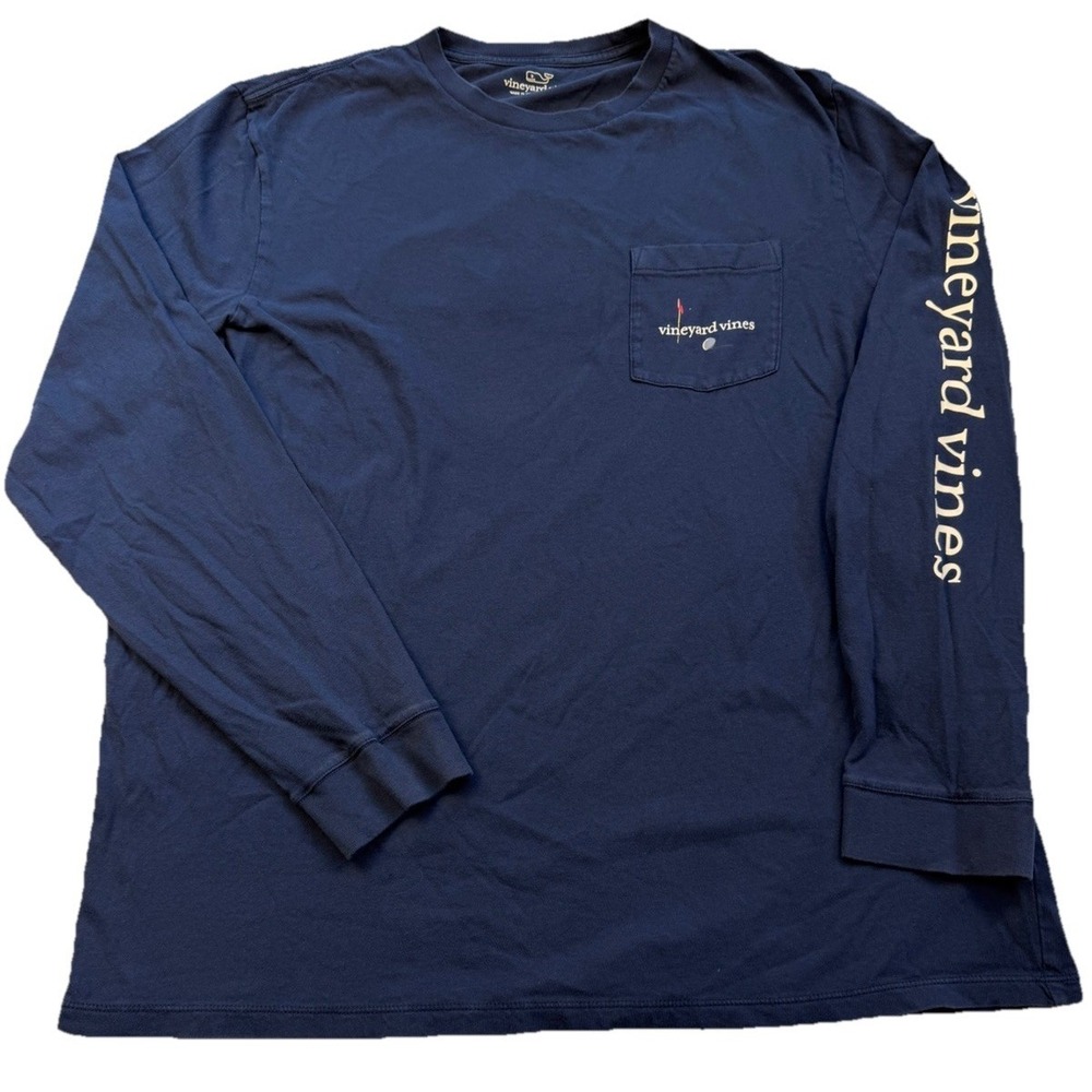 Vineyard Vines Long Sleeve Pocket T Shirt Mens Sz XL Navy Blue Golf Graphic Logo
